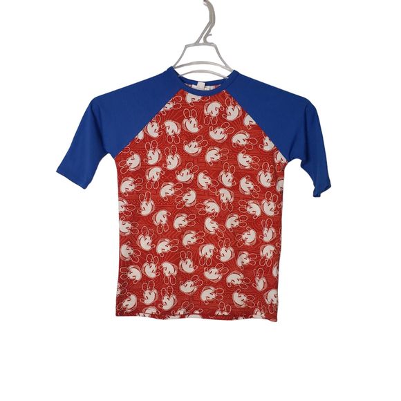 LULAROE Red White and Blue Mickey Mouse Print Sloan Top Girls Size 8 - Picture 6 of 6